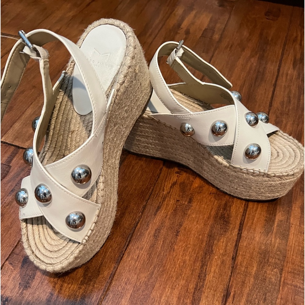 Marc Fisher white espadrilles with silver studs